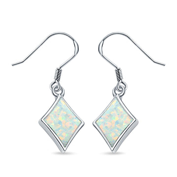 Square Drop Dangle Earrings Lab Created White Opal 925 Sterling Silver(11mm)